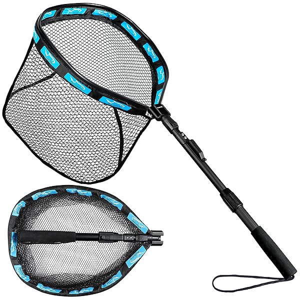 PLUSINNO PLUSINNO Floating Fishing Net Rubber Coated Easy Catch Release Freshwater Fishing Nets for Bass Trout Walleye Kayak Folding Landing Net