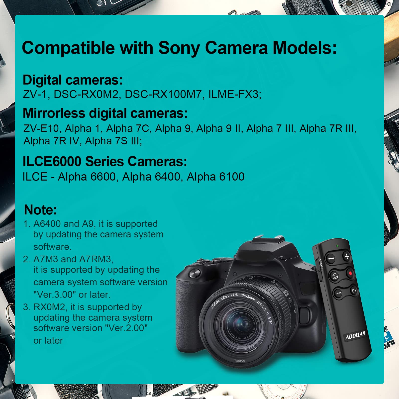 AODELAN AODELAN Wireless Remote Shutter Release for Sony Cameras: ZV-E10, FX3, A7 Series & More - Replaces RMT-P1BT - View 6 of 9