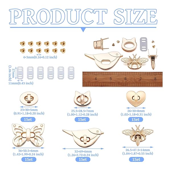 Craftdady Craftdady 6 Sets Purse Turn Lock Closures Bees Butterfly Bird Cat Oval Heart Handbag Hardware Accessory - View 3 of 8