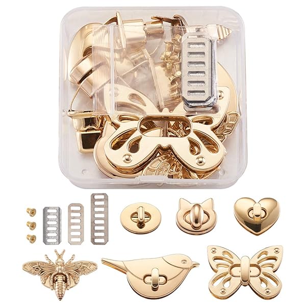 Craftdady Craftdady 6 Sets Purse Turn Lock Closures Bees Butterfly Bird Cat Oval Heart Handbag Hardware Accessory
