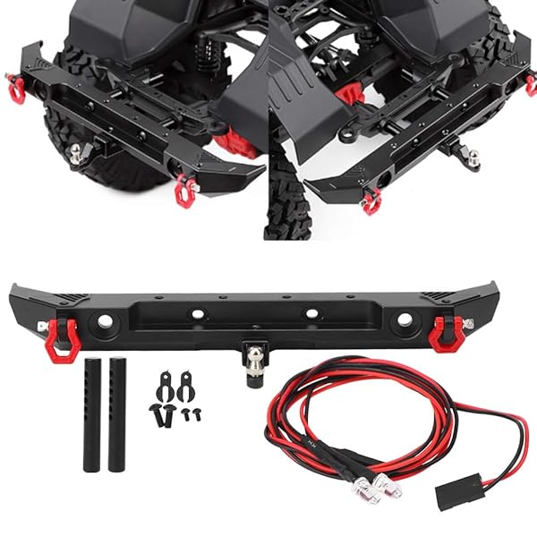 VBESTLIFE 2LED Metal Rear Bumper with D-Rings for SCX10 III AXI03007 1/10 RC Car - Enhance Your Model Today!