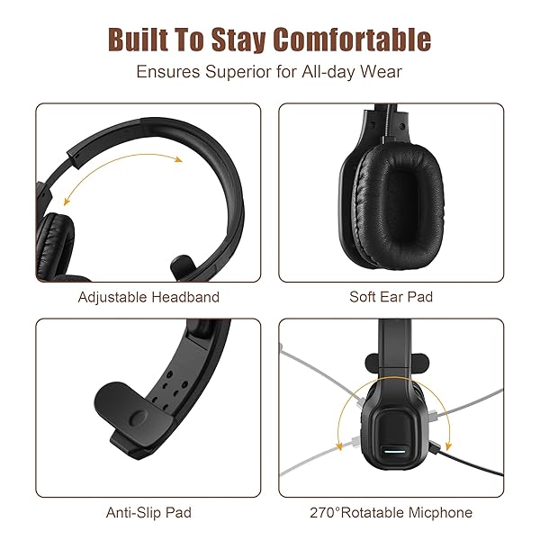 COMEXION COMEXION Trucker Bluetooth Headset V5.0 Wireless Noise Canceling Headphones for Cell Phones Home Office and Skype Use - View 3 of 7