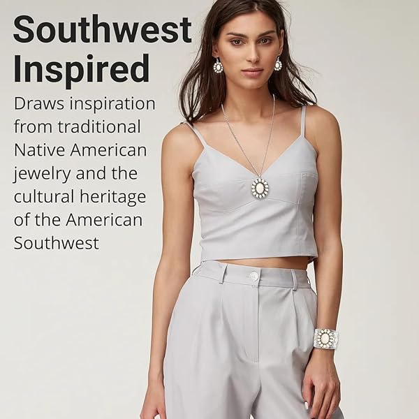 SHOP LC DELIVERING JOY Howlite Jewelry Sets for Women Turquoise Inspired Western Cowgirl Accessories Statement Necklace Earrings Cuff Bracelet Southwestern Jewelry - View 3 of 7