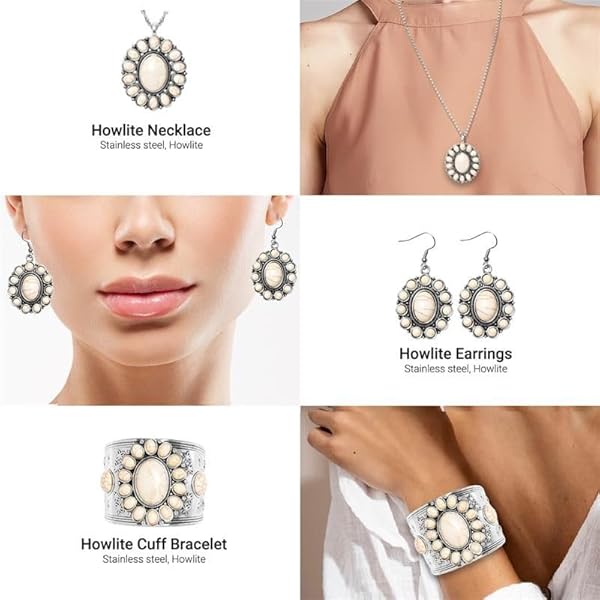 SHOP LC DELIVERING JOY Howlite Jewelry Sets for Women Turquoise Inspired Western Cowgirl Accessories Statement Necklace Earrings Cuff Bracelet Southwestern Jewelry - View 6 of 7