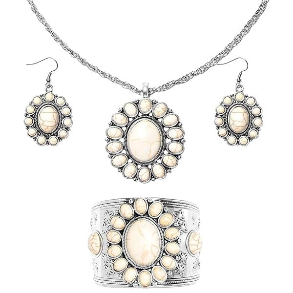 SHOP LC DELIVERING JOY Howlite Jewelry Sets for Women Turquoise Inspired Western Cowgirl Accessories Statement Necklace Earrings Cuff Bracelet Southwestern Jewelry - View 2 of 7