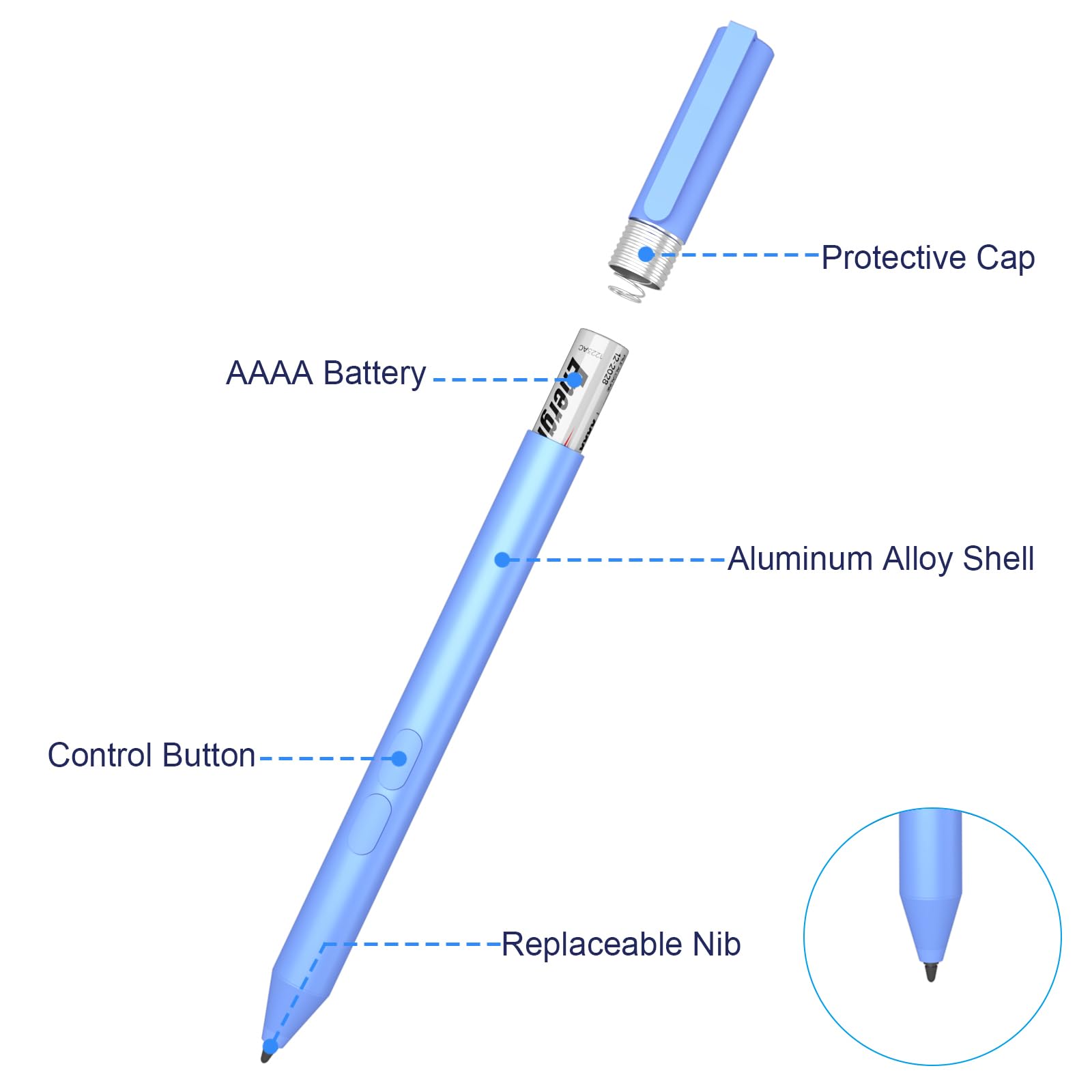 hacey Digital Stylus Pen for HP Envy Spectre Pavilion x360 2-in-1 Laptops with Palm Rejection and Microsoft Pen Protocol MPP 1.51 Blue - View 5 of 9