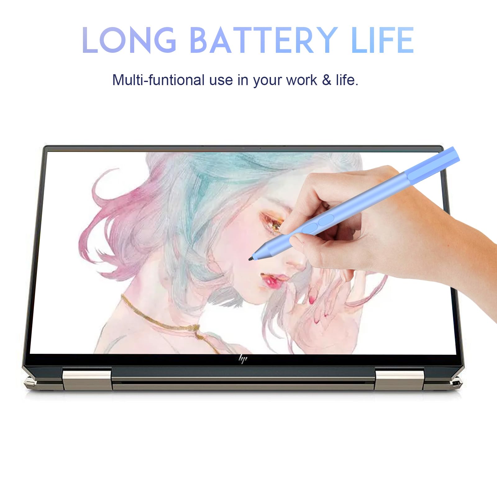 hacey Digital Stylus Pen for HP Envy Spectre Pavilion x360 2-in-1 Laptops with Palm Rejection and Microsoft Pen Protocol MPP 1.51 Blue - View 9 of 9