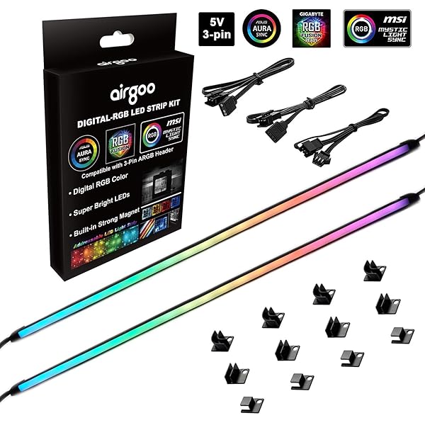 airgoo Airgoo Neon Addressable RGB LED Strip 15.75 inches Easy Install with Magnetic Brackets for 5V 3-pin ARGB Header Diffused Silicon Rubber Tube