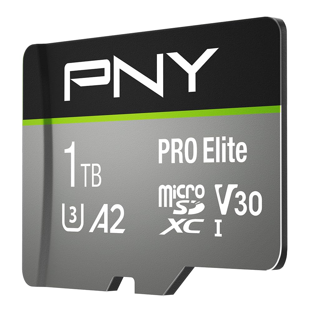 PNY PNY 1TB PRO Elite microSDXC Flash Memory Card 100MBs Class 10 U3 V30 A2 4K UHD Full HD UHS-I High Speed Storage Solution