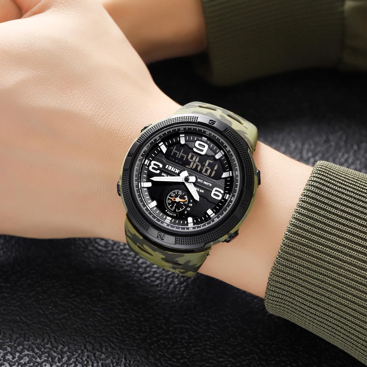 Gosasa Mens Analog Digital LED Waterproof Outdoor Sport Watch Military Multifunction Casual Dual Display Army Green Camo - View 2 of 7