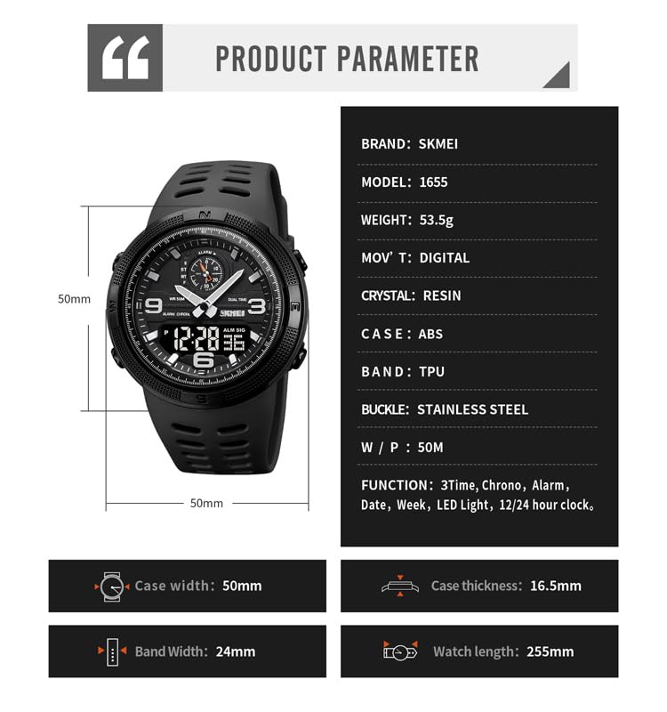 Gosasa Mens Analog Digital LED Waterproof Outdoor Sport Watch Military Multifunction Casual Dual Display Army Green Camo - View 5 of 7