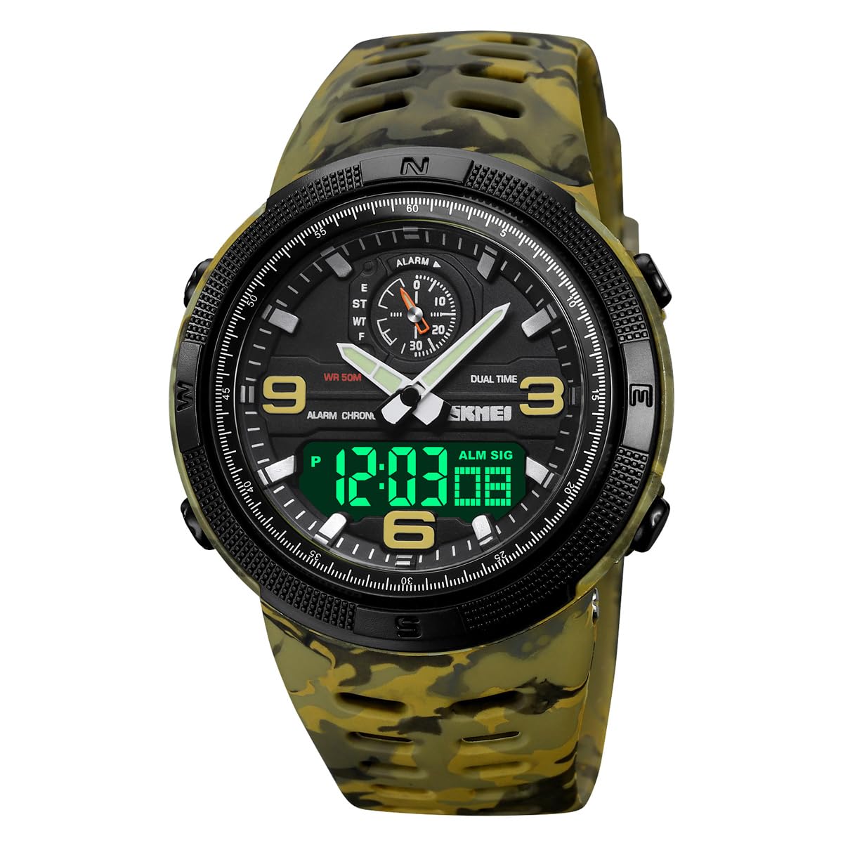 Gosasa Mens Analog Digital LED Waterproof Outdoor Sport Watch Military Multifunction Casual Dual Display Army Green Camo - View 6 of 7