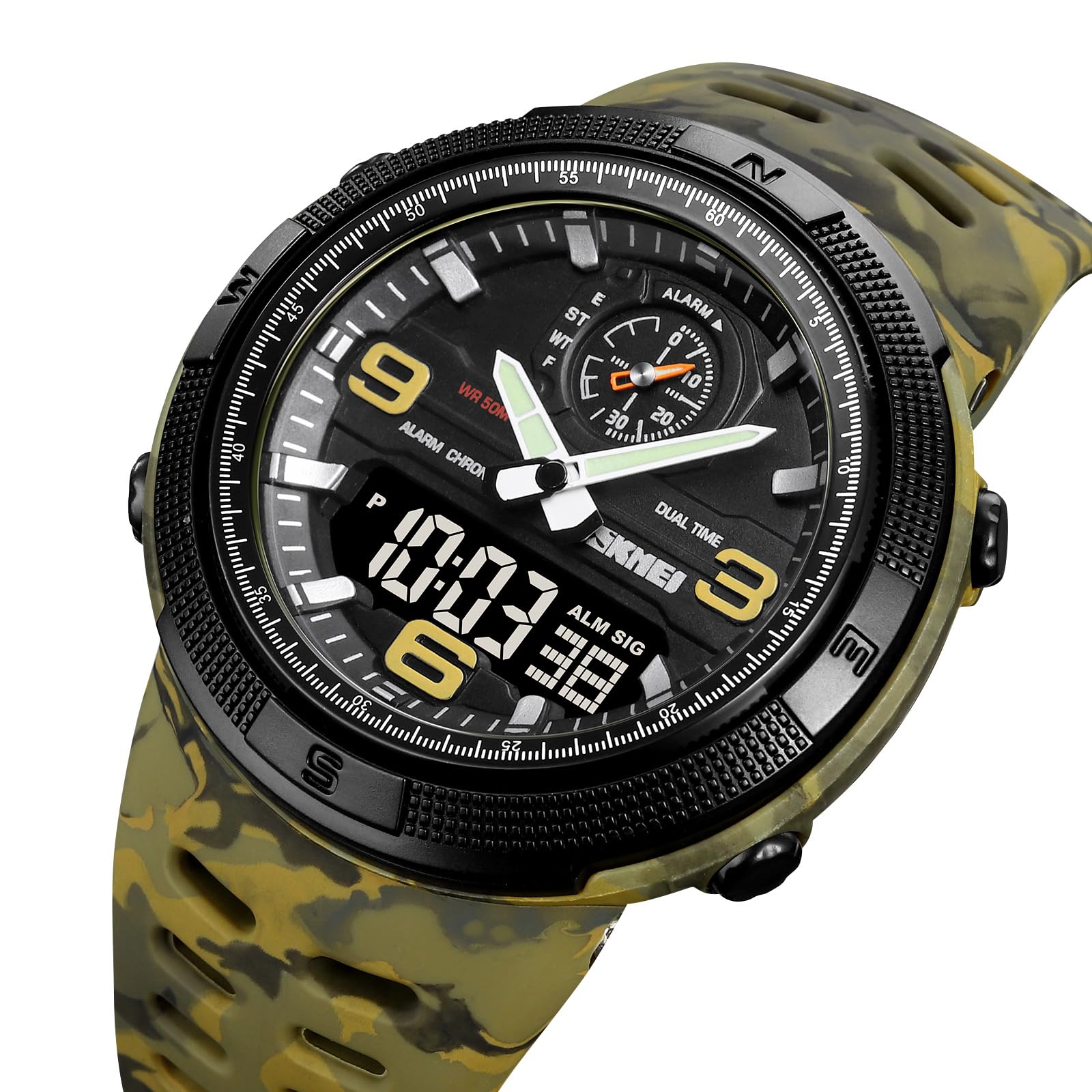 Gosasa Mens Analog Digital LED Waterproof Outdoor Sport Watch Military Multifunction Casual Dual Display Army Green Camo - View 7 of 7