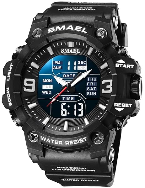 Gosasa Large Face Mens Digital Military Watch Multifunction Casual Dual Display Stopwatch Calendar Wrist Watch Black