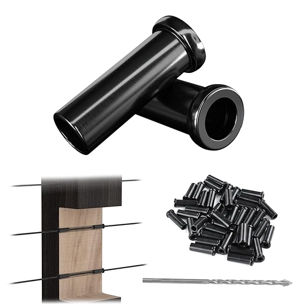 Muzata Muzata 40 Pack Black Cable Railing Protector Sleeves T316 Stainless Steel Hardware Kit for Wood Posts CR13