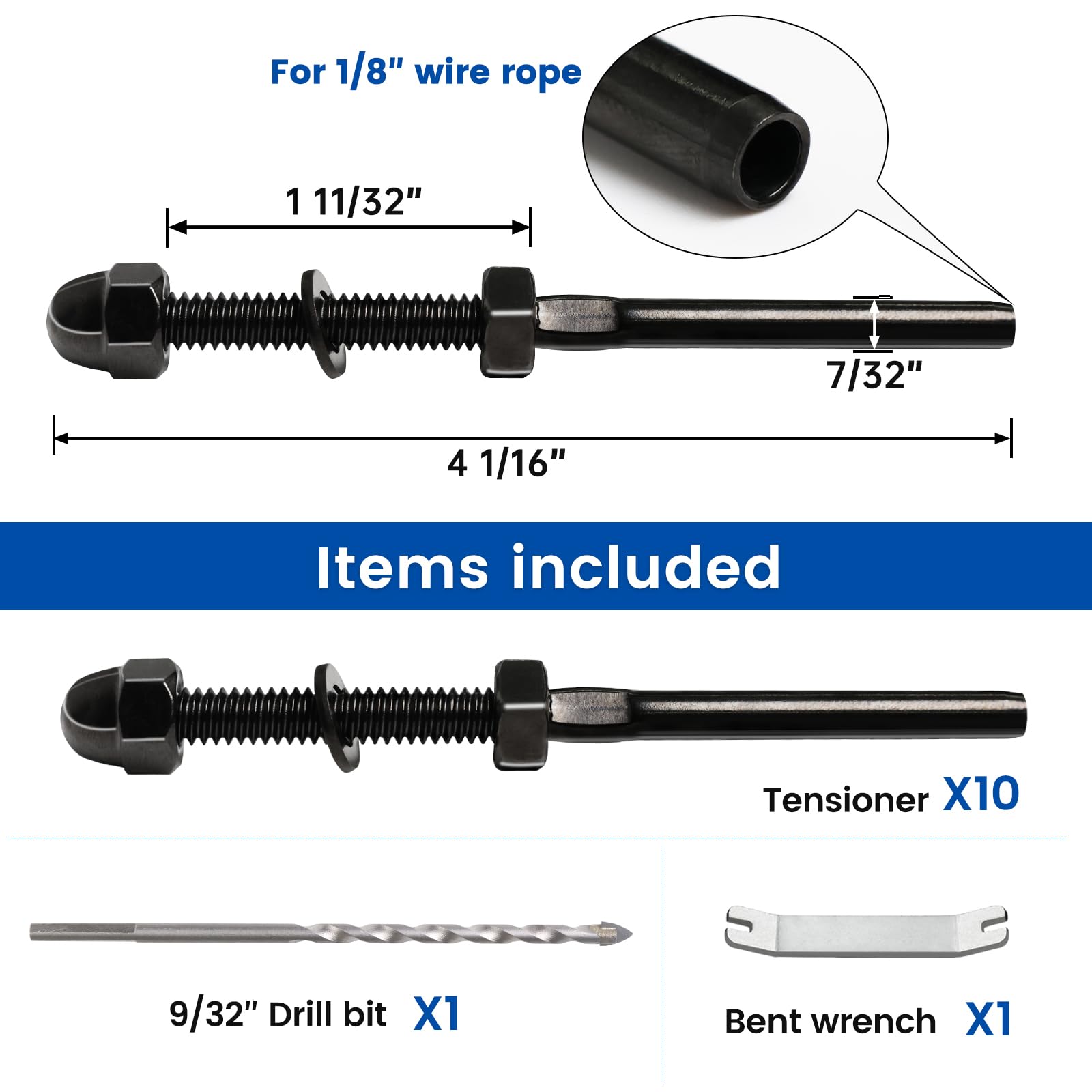 Muzata "Muzata 10 Pack 1/8" Black Cable Railing Kit - T316 Stainless Steel Hand Swage Tensioners for 2x2 Metal Posts" - View 2 of 6