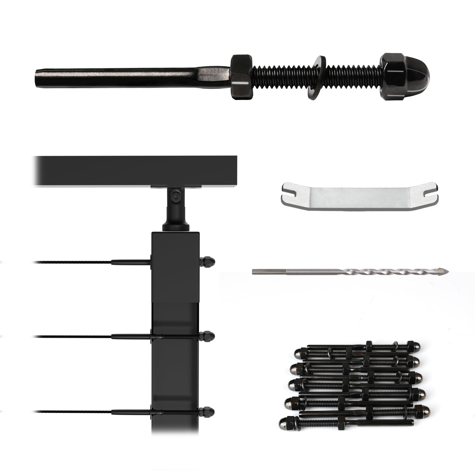 Muzata "Muzata 10 Pack 1/8" Black Cable Railing Kit - T316 Stainless Steel Hand Swage Tensioners for 2x2 Metal Posts"