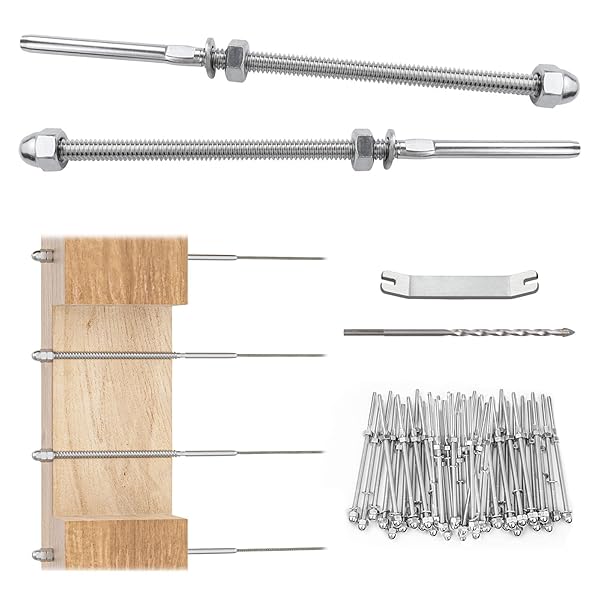 Muzata "Muzata 60 Pack Cable Railing Kit: Tensioner for 1/8" Cable on Wood & Metal Posts - Durable T316 Stainless Steel"