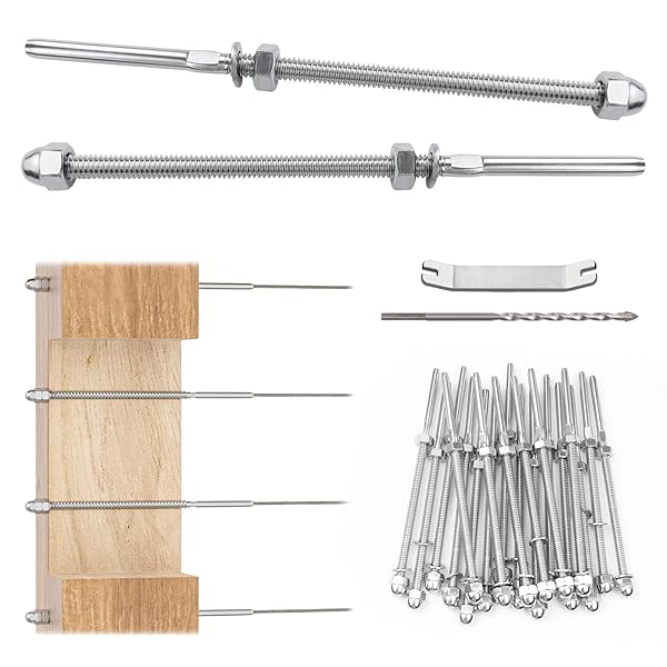 Muzata "Muzata 20 Pack Cable Railing Kit - T316 Stainless Steel Hand Swage Tensioner for 1/8" Cable Railing System"
