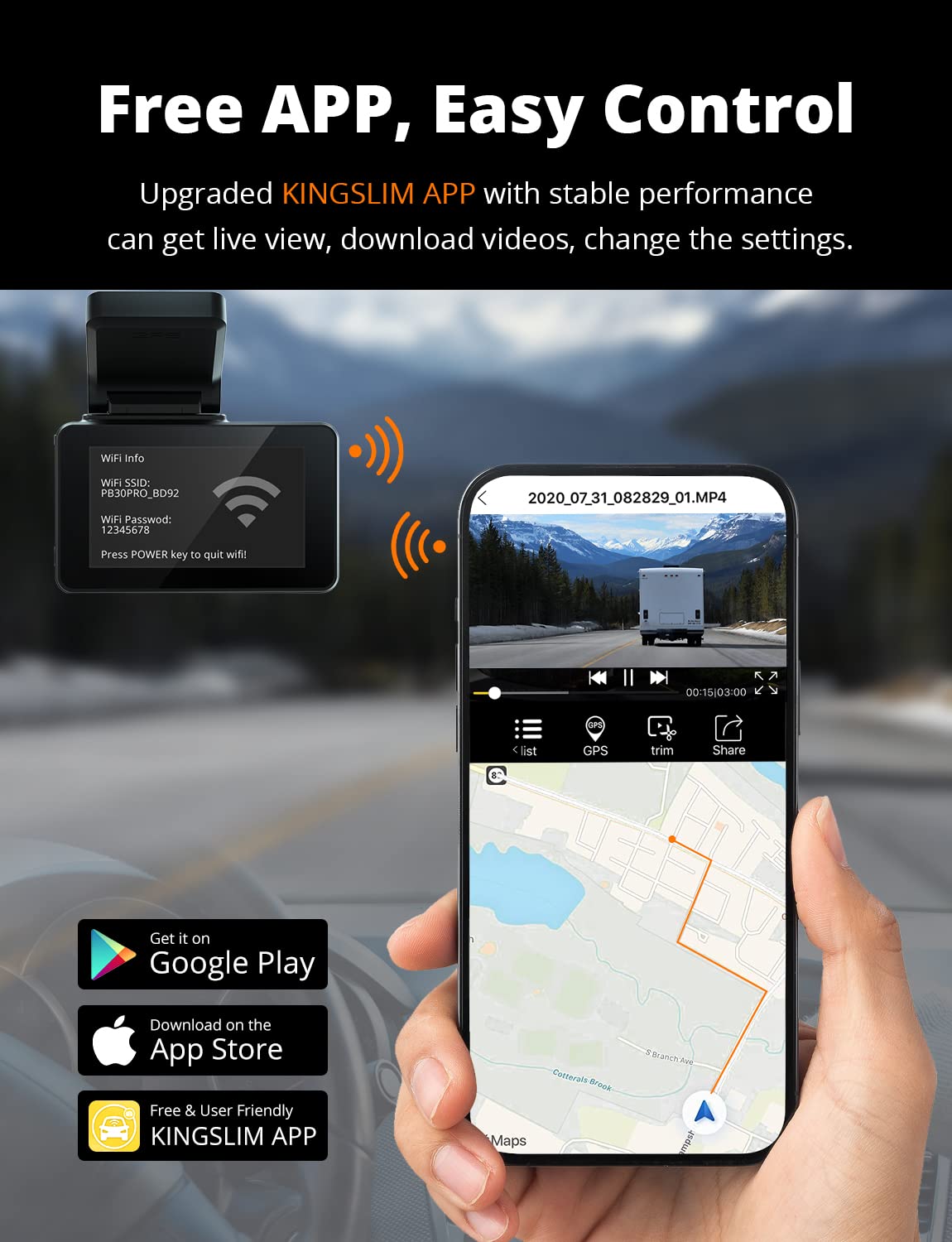Kingslim Kingslim D4 Dual Dash Cam 4K Front 1080P Rear WiFi GPS 3 Inch Touchscreen 170 Degree FOV Sony Sensor Supports 256GB for Cars - View 3 of 9