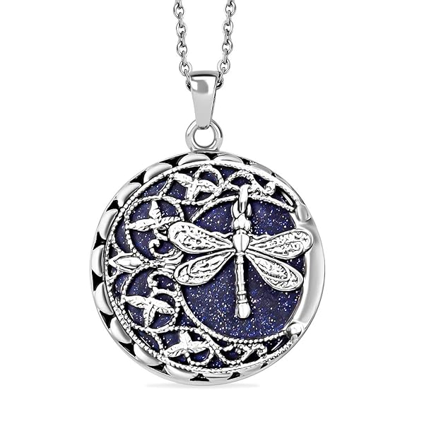SHOP LC DELIVERING JOY Blue Sandstone Necklaces for Women Dragonfly Trendy Beachy Jewelry Pendant Necklace 20 Inch Perfect Anniversary Birthday Gifts
