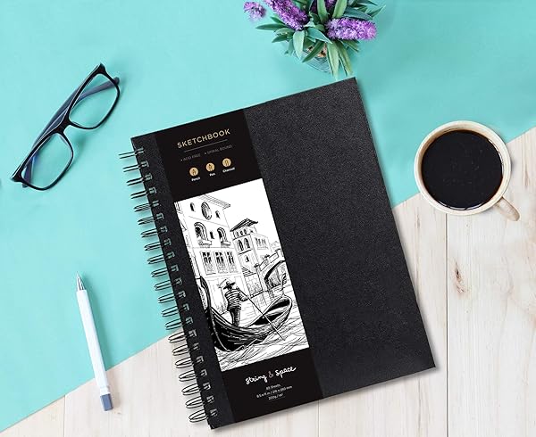 String & Space Artist's Sketchbook Hardcover - 200GSM Thick Paper, Large Spiral Pad for Drawing & Mixed Media - 40 Sheets, 8.25 x 11.4 - View 8 of 8
