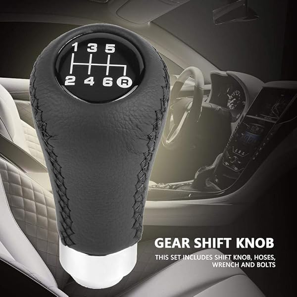 Qiilu Qiilu Universal 6 Speed Gear Shift Lever Knob Black PU Shifter Stick with 3 Hoses for Car Vehicle - View 3 of 9