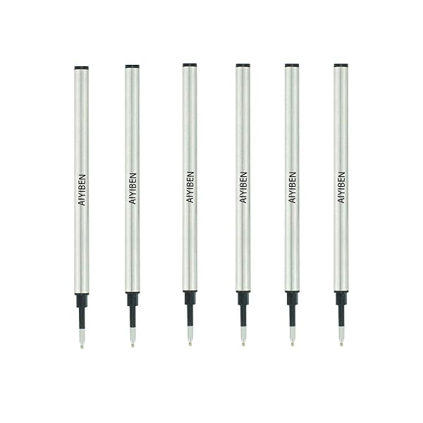 AIYIBEN "4.37" Rollerball Pen Refills - Fine Point 0.5mm Black Ink, 6 Pack Replaceable Medium Point Refills"