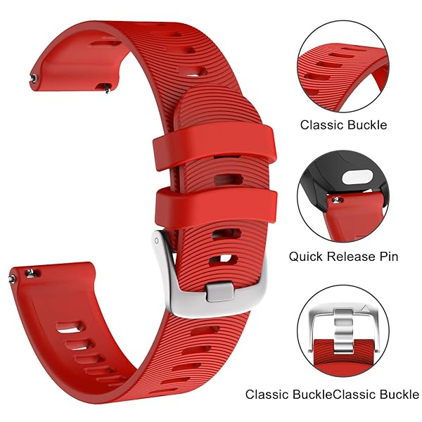 ISABAKE ISABAKE Soft Silicone Watch Band for Garmin Forerunner 245 645 Vivoactive 3 Venu Sq Vivomove HR 20mm Replacement Wristbands Red - View 4 of 8
