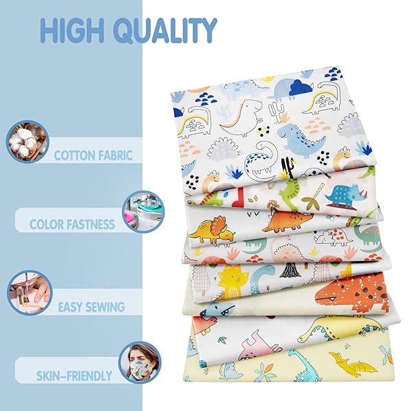 Aubliss Aubliss 8pcs Fat Quarter Cotton Fabric Bundles 19.6x19.6 for Quilting Crafting and Sewing Dinosaur Design - View 4 of 7