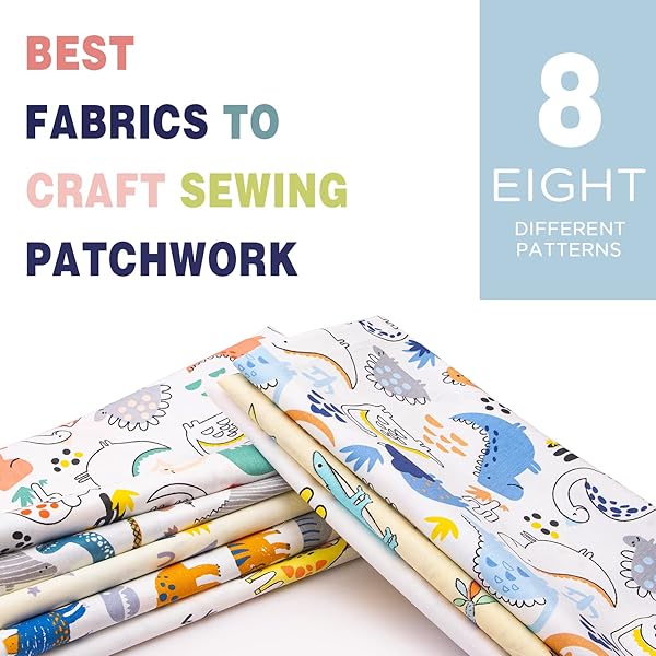 Aubliss Aubliss 8pcs Fat Quarter Cotton Fabric Bundles 19.6x19.6 for Quilting Crafting and Sewing Dinosaur Design - View 6 of 7