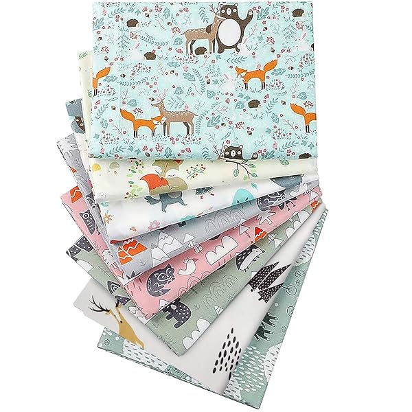 Aubliss Aubliss 8pcs Fat Quarter Fabric Bundles 100 Cotton 19.6 x 19.6 Quilting Cotton Craft Fabric Pre Cut Squares for Patchwork Sewing Forest - View 4 of 8