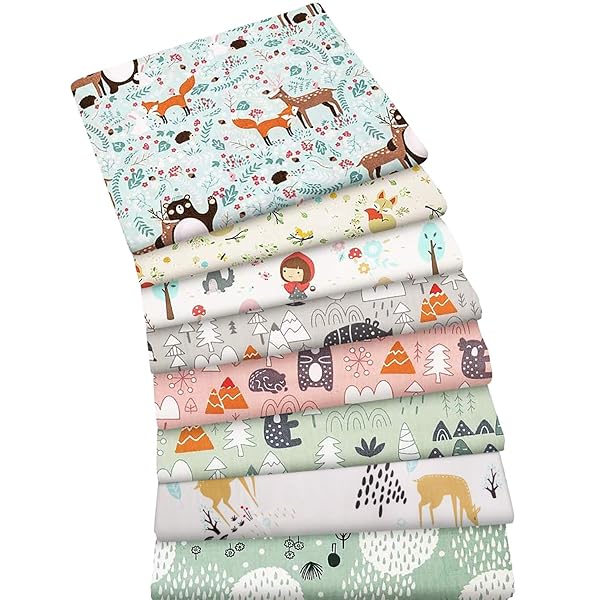 Aubliss Aubliss 8pcs Fat Quarter Fabric Bundles 100 Cotton 19.6 x 19.6 Quilting Cotton Craft Fabric Pre Cut Squares for Patchwork Sewing Forest - View 2 of 8