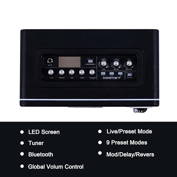 MOOER MOOER Hornet Black 15W Guitar Amplifier Combo with Bluetooth 9 Digital Models and Headphone Output for Electric Acoustic Guitar Bass - View 4 of 9