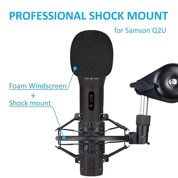 SUNMON SUNMON Q2U Microphone Shock Mount Holder with Foam Windscreen for Vibration and Noise Absorption Compatible with Samson Q2U Mic - View 3 of 8