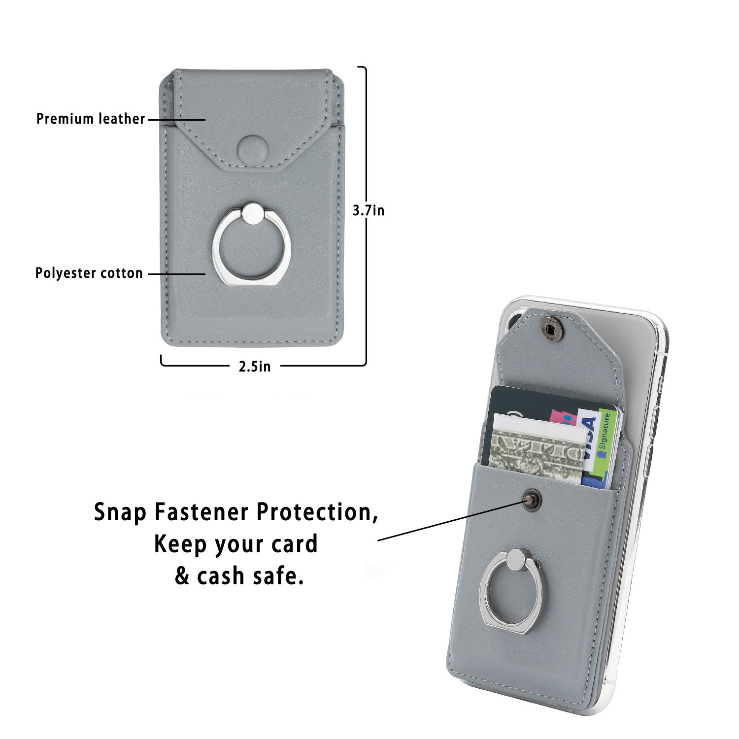 YUNCE YUNCE RFID Card Holder and Ring Stand for iPhone, Android, All Smartphones - Light Grey - View 2 of 6