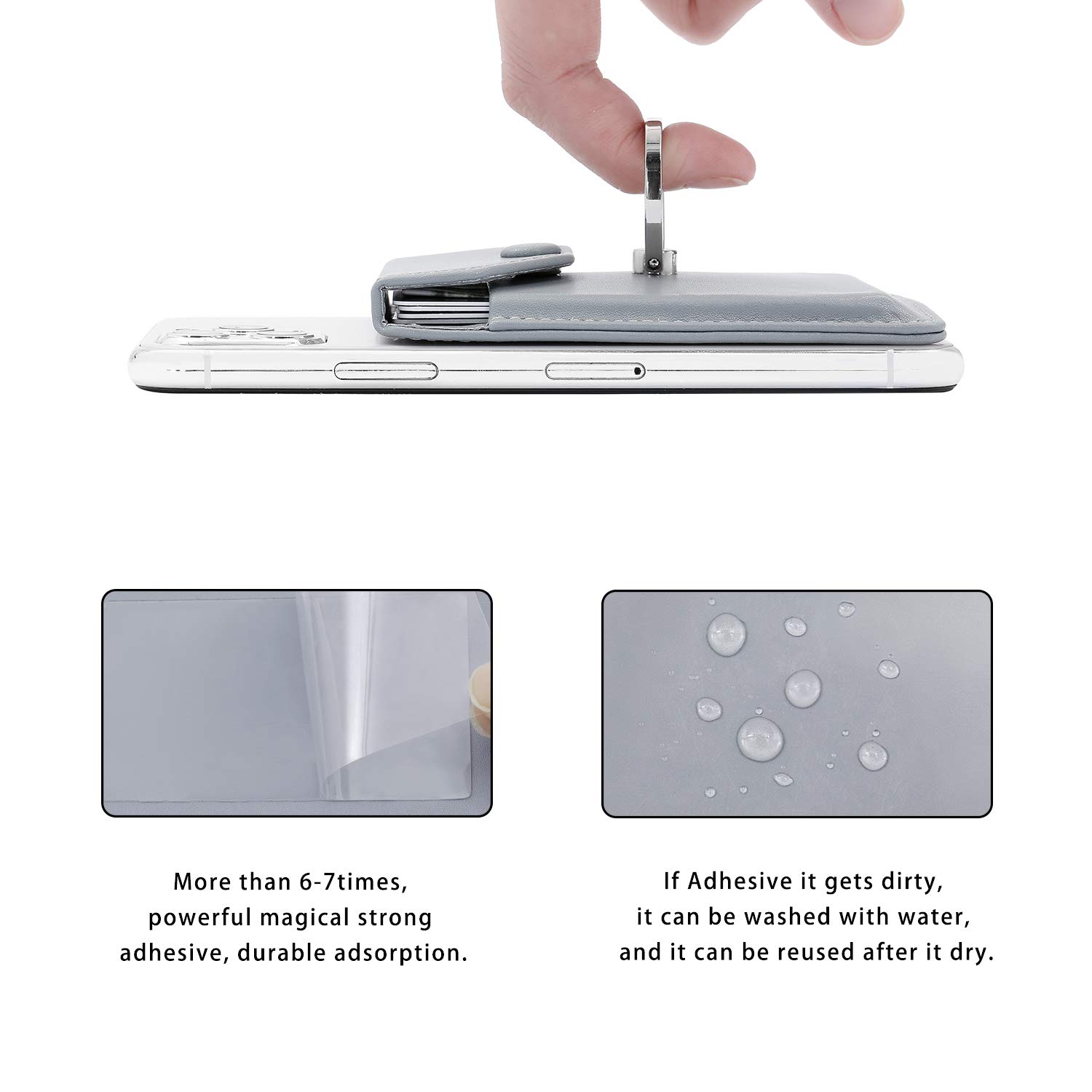 YUNCE YUNCE RFID Card Holder and Ring Stand for iPhone, Android, All Smartphones - Light Grey - View 4 of 6