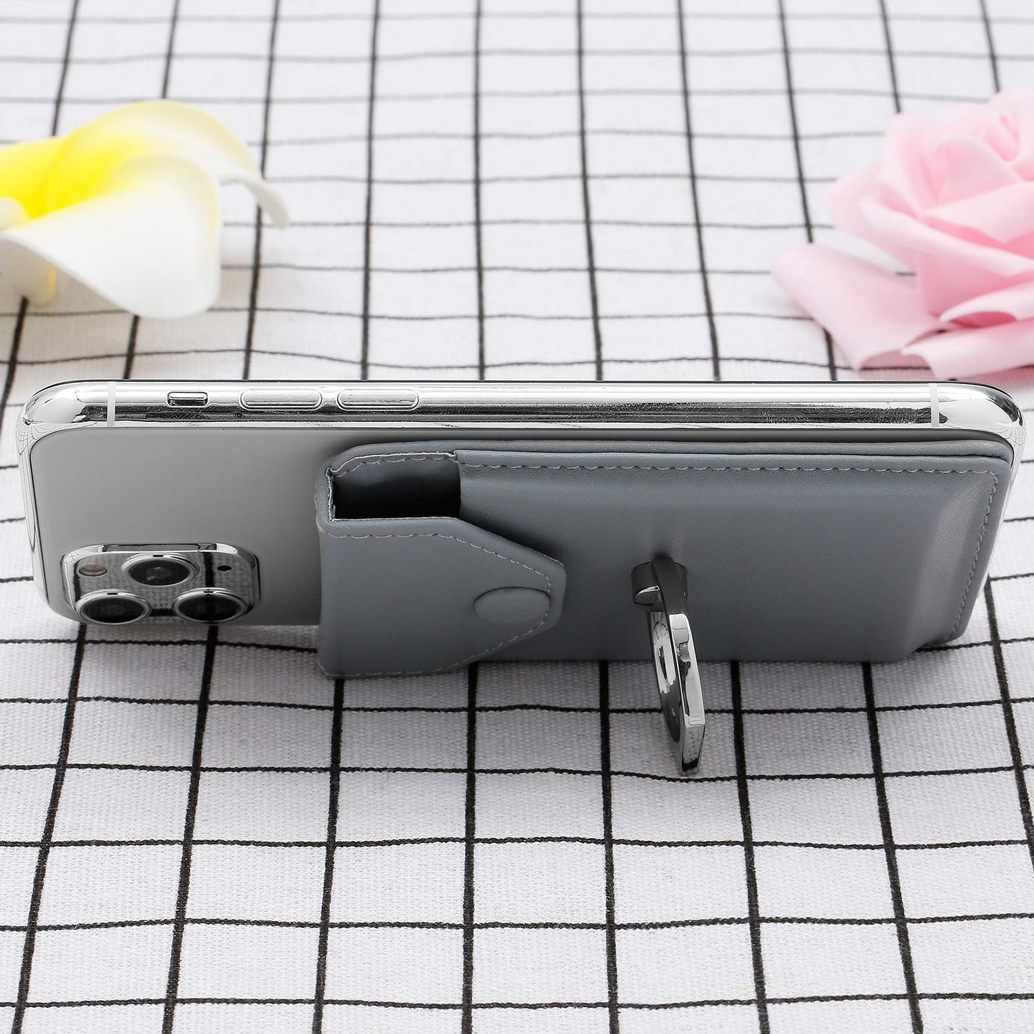 YUNCE YUNCE RFID Card Holder and Ring Stand for iPhone, Android, All Smartphones - Light Grey - View 6 of 6