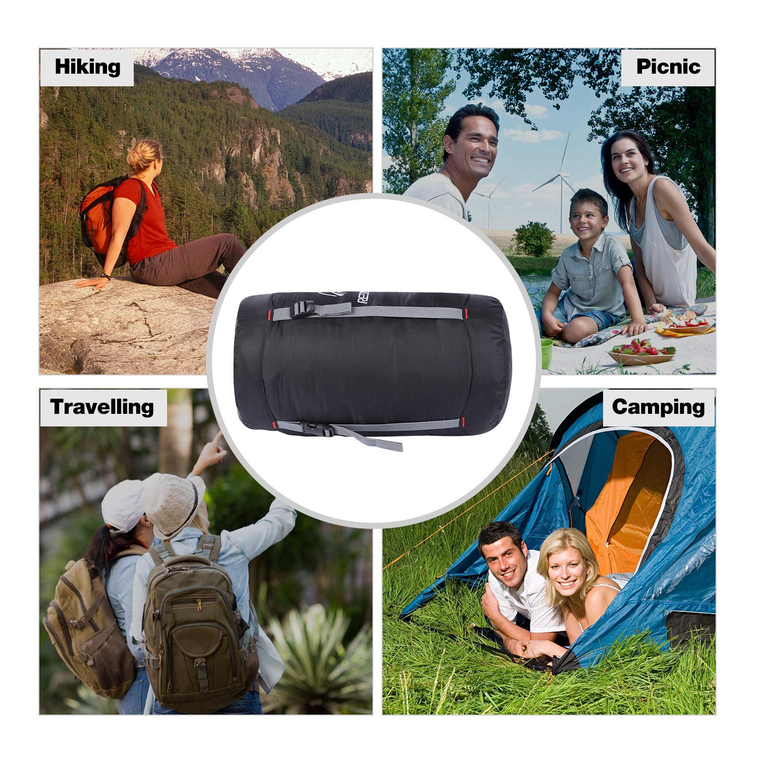 REDCAMP REDCAMP Nylon Compression Stuff Sack, Ultralight Sleeping Bag Compression Sack Great for Camping, Backpacking, Hiking, Black M - View 6 of 7