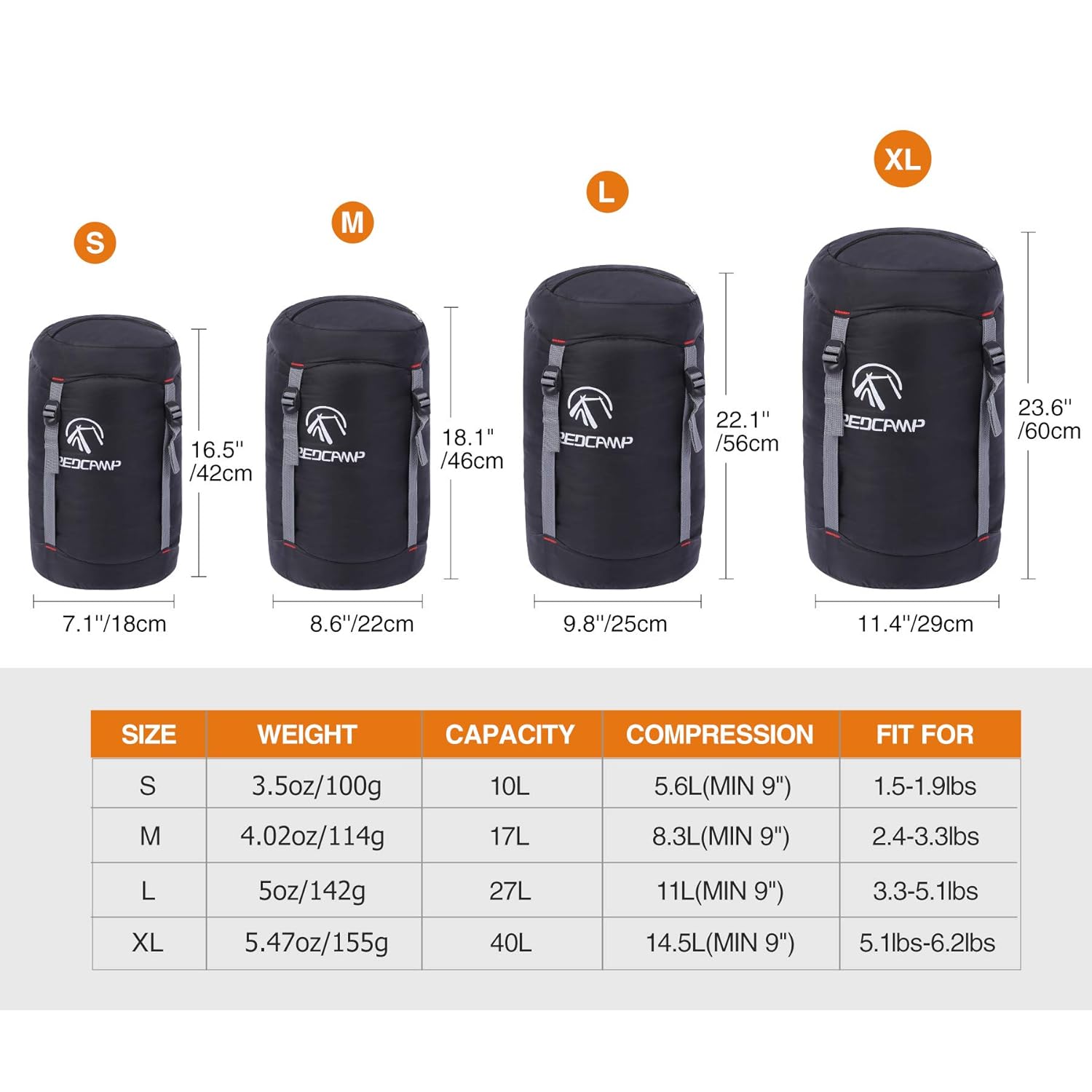 REDCAMP REDCAMP Nylon Compression Stuff Sack, Ultralight Sleeping Bag Compression Sack Great for Camping, Backpacking, Hiking, Black S - View 2 of 7