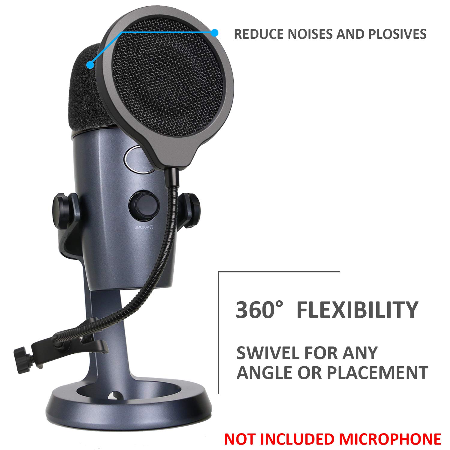 YOUSHARES Yeti Nano Mic Pop Filter with Foam Winscreen - 4 Inch 3 Layers Wind Pop Screen Mask Shield and Foam Wind Cover For Blue Yeti Nano Mic to Improve - View 5 of 7
