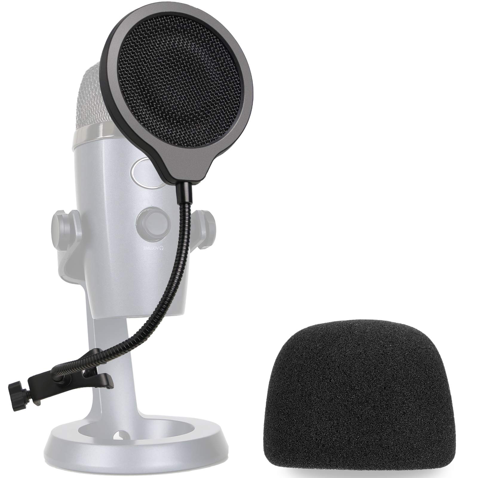 YOUSHARES Yeti Nano Mic Pop Filter with Foam Winscreen - 4 Inch 3 Layers Wind Pop Screen Mask Shield and Foam Wind Cover For Blue Yeti Nano Mic to Improve
