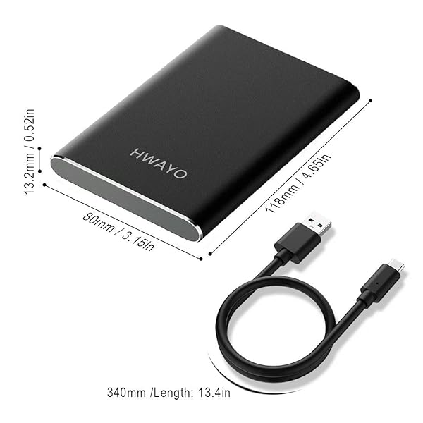 HWAYO HWAYO 1TB Portable External Hard Drive USB3.1 Gen 1 Type C Ultra Slim HDD for PC Desktop Laptop Mac Xbox One Black - View 5 of 8