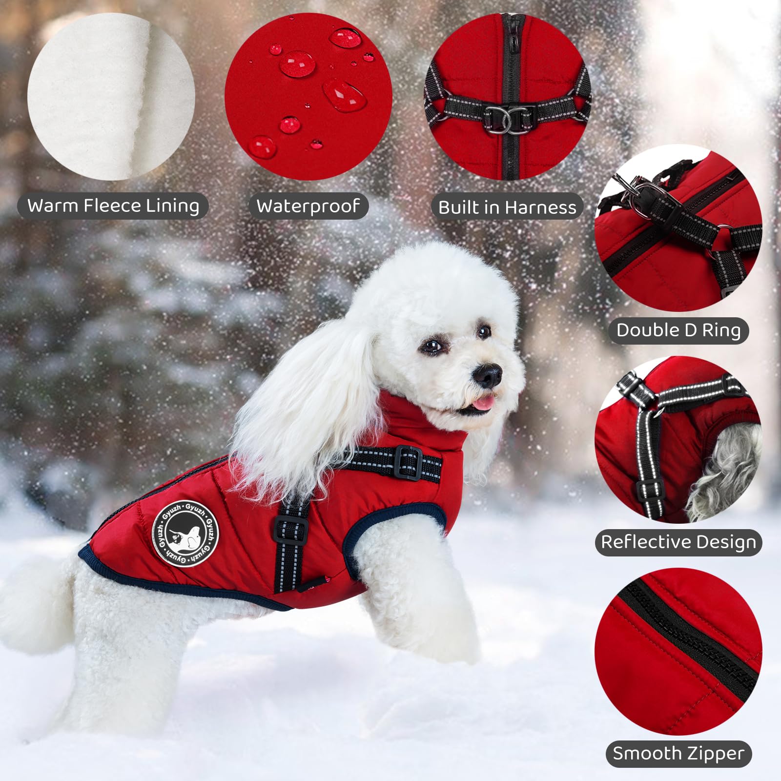 Gyuzh Gyuzh Dog Coat with Harness Puppy Coats Small Dog Harness Jacket Winter Waterproof Jackets for Smal Medium Large Dogs - View 2 of 9