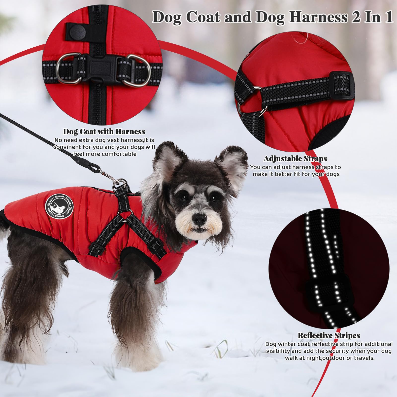 Gyuzh Gyuzh Dog Coat with Harness Puppy Coats Small Dog Harness Jacket Winter Waterproof Jackets for Smal Medium Large Dogs - View 3 of 9