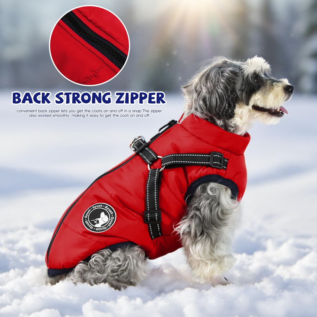 Gyuzh Gyuzh Dog Coat with Harness Puppy Coats Small Dog Harness Jacket Winter Waterproof Jackets for Smal Medium Large Dogs - View 9 of 9