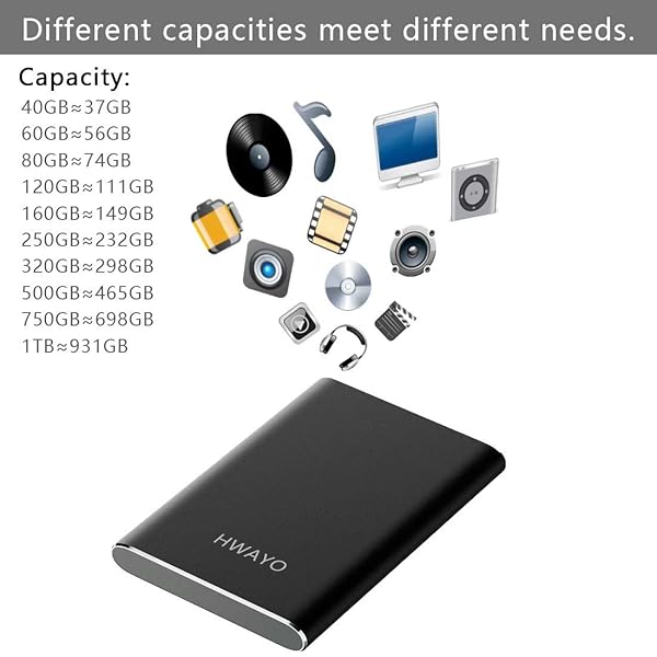 HWAYO HWAYO 120GB Portable External Hard Drive USB3.1 Type C Ultra Slim HDD for PC Desktop Laptop Mac Xbox One Black - View 6 of 8