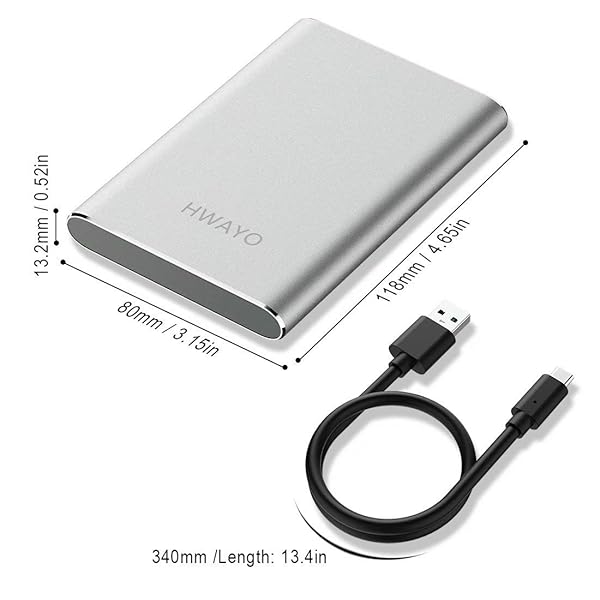 HWAYO HWAYO 320GB Portable External Hard Drive USB3.1 Gen 1 Type C Ultra Slim 2.5 Inch Compatible with PC Laptop Mac Xbox One Silver - View 5 of 9
