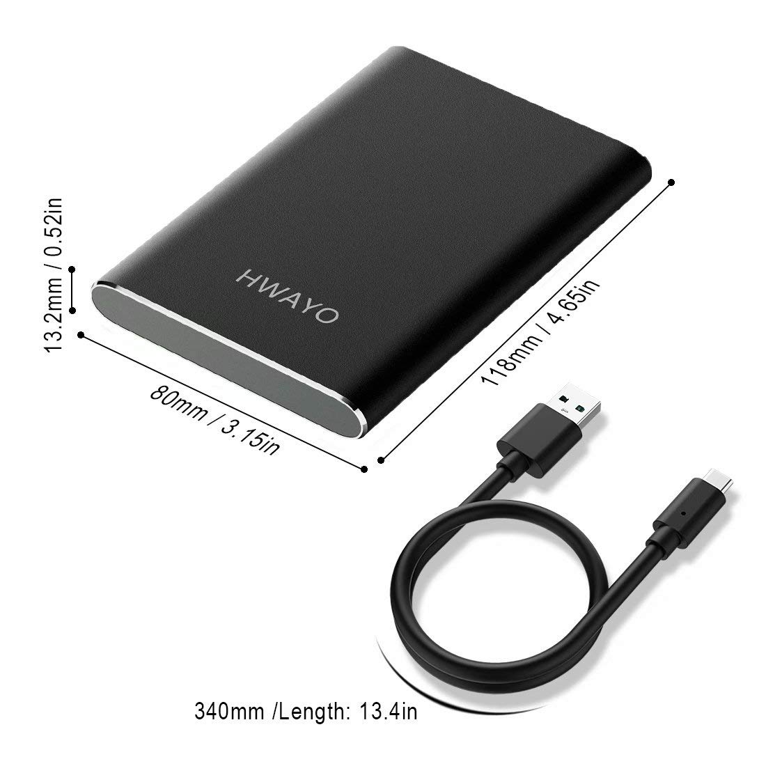 HWAYO HWAYO 320GB Portable External Hard Drive USB3.1 Type C Ultra Slim HDD for PC Desktop Laptop Mac Xbox One Black - View 4 of 8