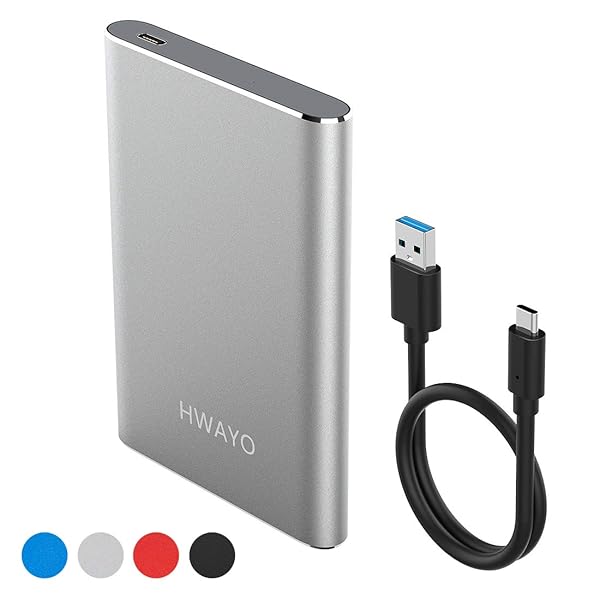 HWAYO HWAYO 1TB Portable External Hard Drive USB3.1 Type C Ultra Slim 2.5 Inch Compatible with PC Laptop Mac Xbox One Silver - View 10 of 10